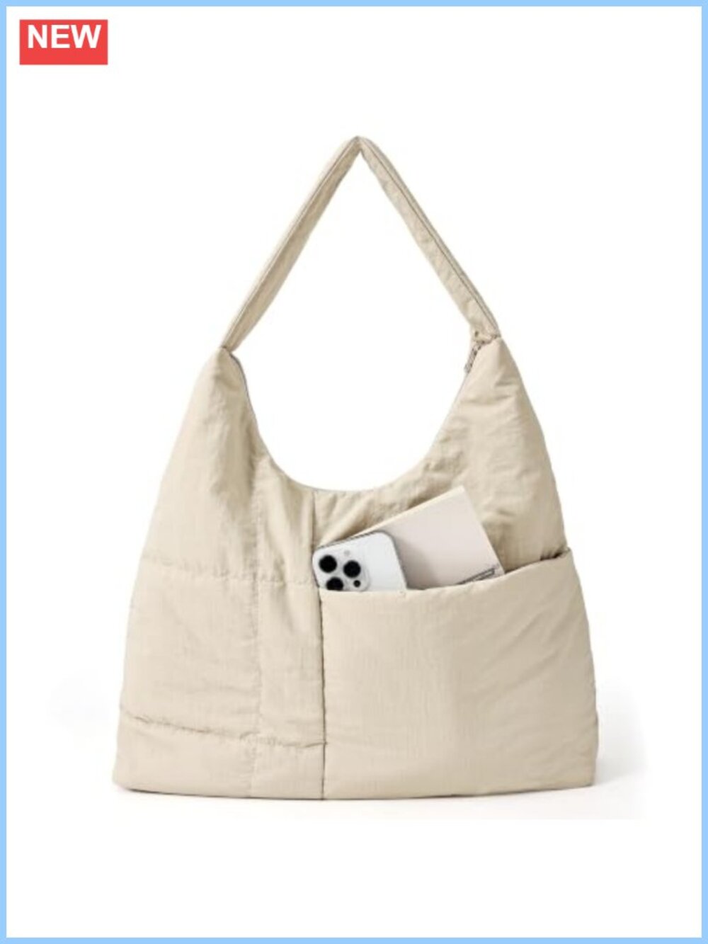 Lightweight Nylon Quilted Puffer Hobo Shoulder Bag Large Slouchy Tote